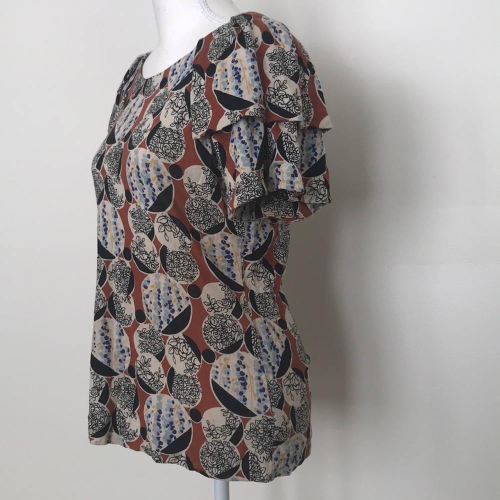 Printed Ruffle Sleeve Top - Picture 3 of 7